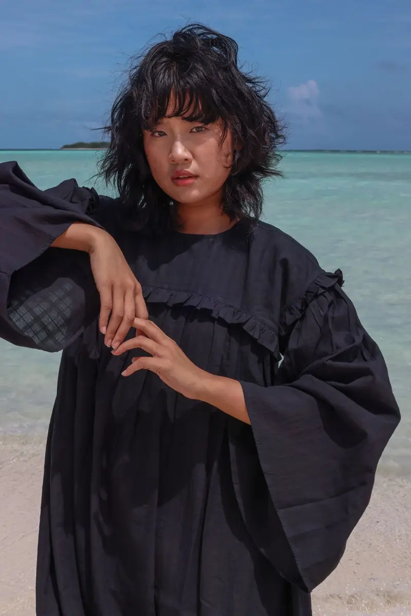 Recycled Cotton Black Solid Dress