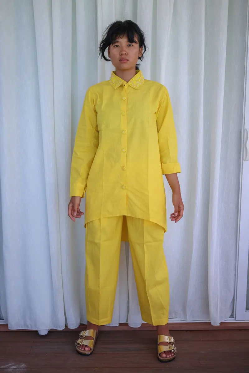 Recycled Cotton Yellow Solid Shirt