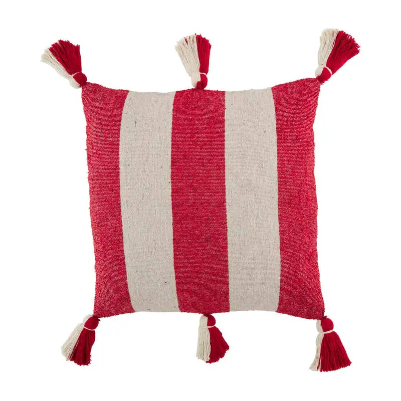 Red and White Multi-Stripe Square Pillow by Mudpie