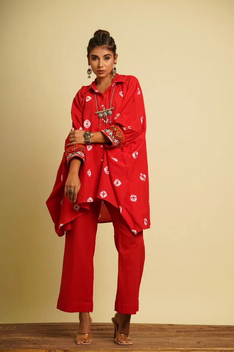 Red Embroidered Cotton Co-ord Set