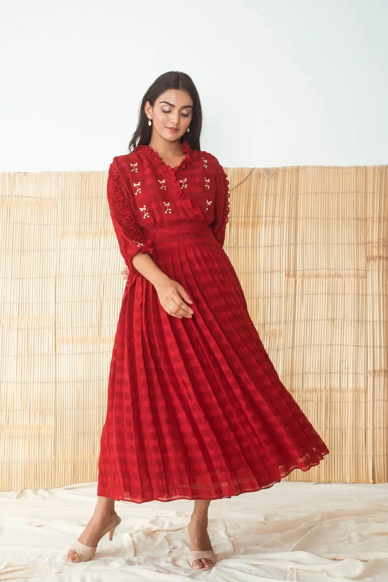 Red Embroidered Maxi Dress