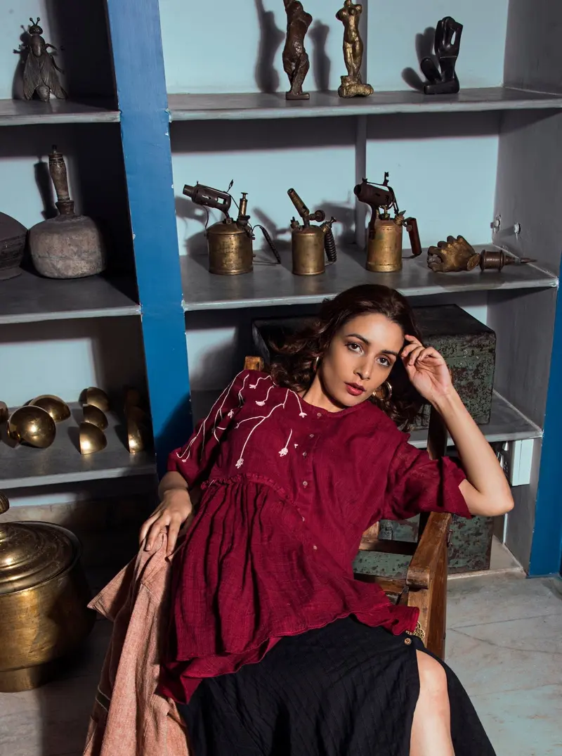 Red Embroidered Tunic Top