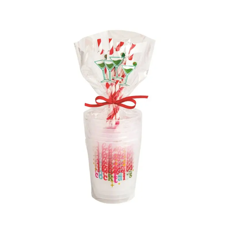 Red Holiday Party Cup & Straw Set