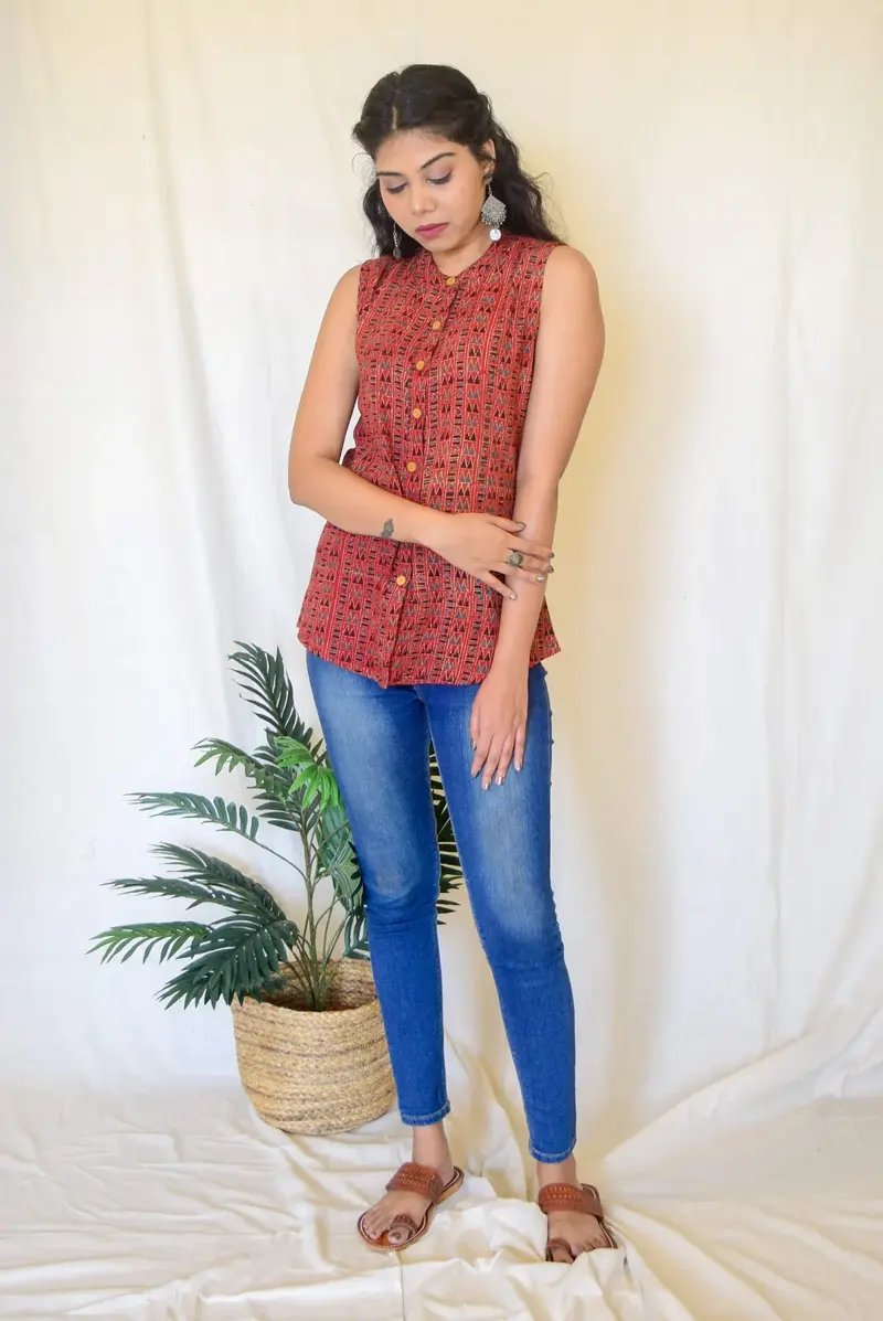 Red Kala Sleeveless Cotton Top