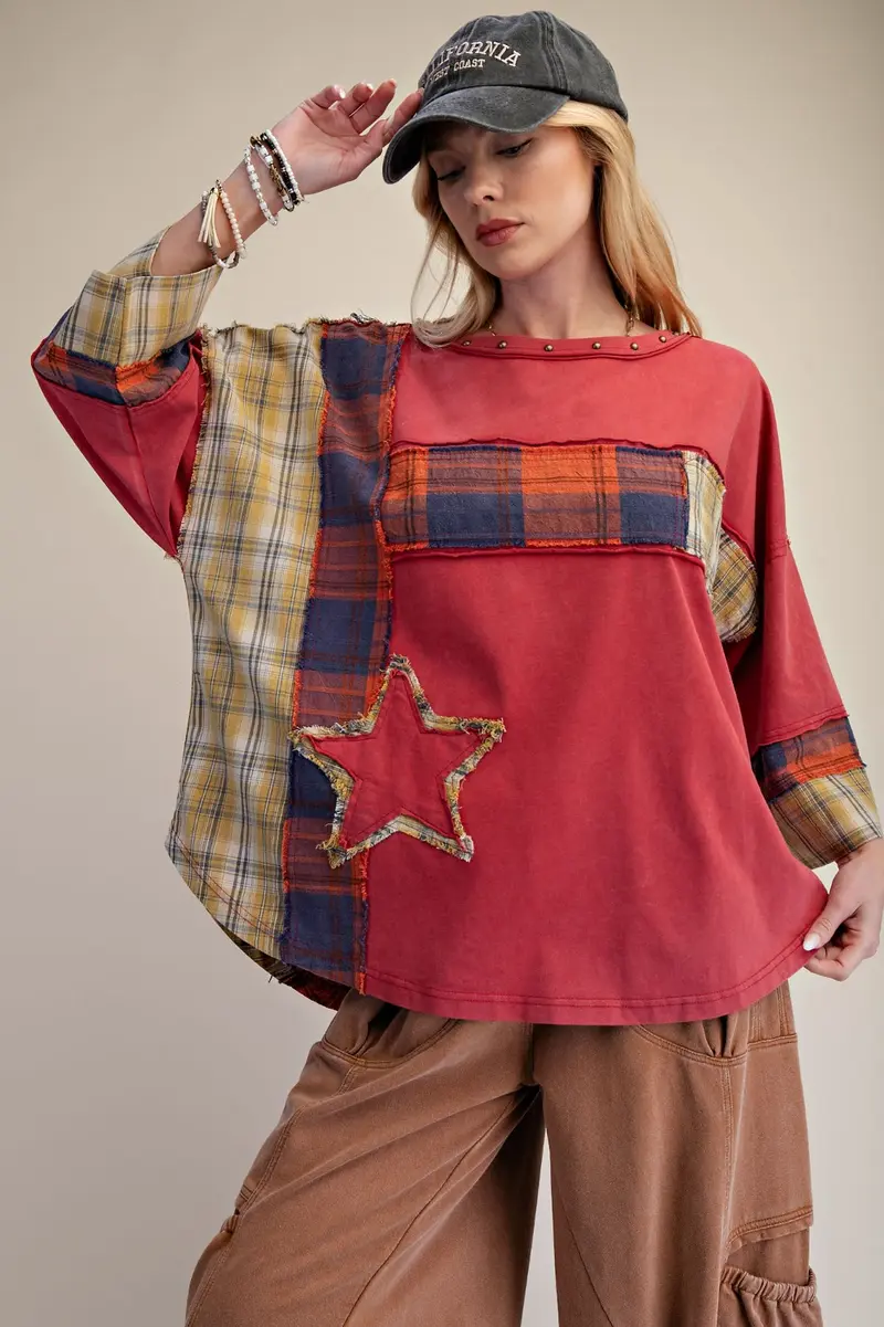 Red Plaid Patchwork Top - Pre-Order