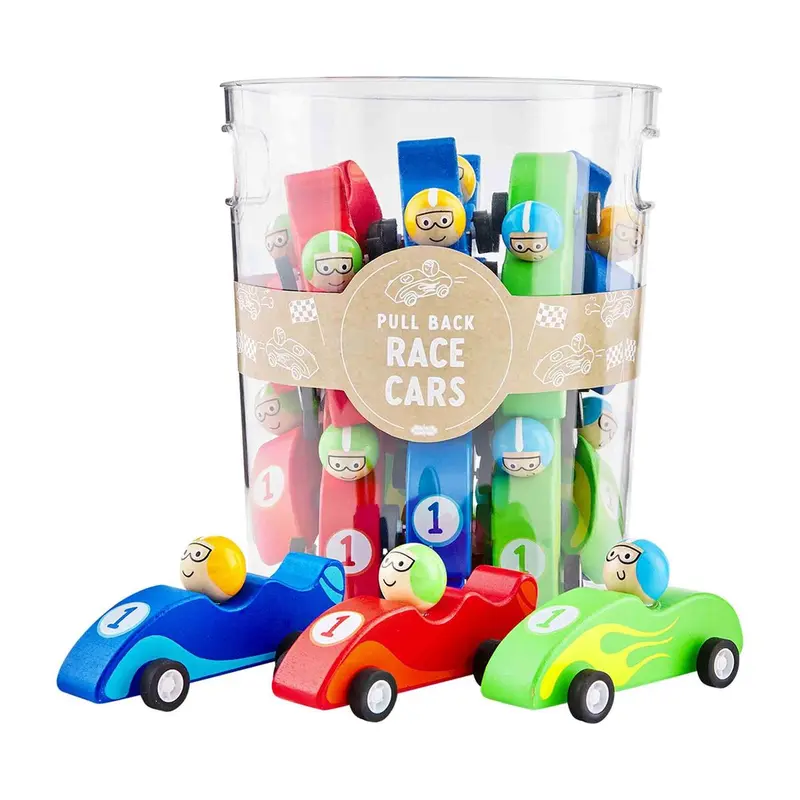 Red Pull Back Wood Race Cars