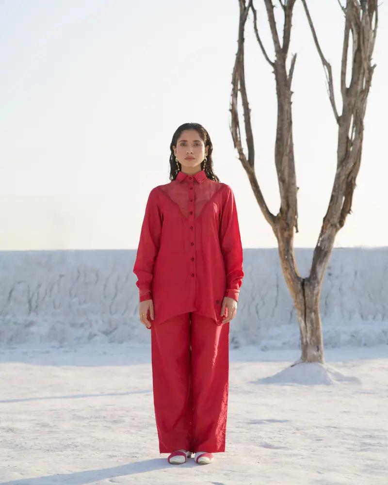 Red Silk Co-ord Set