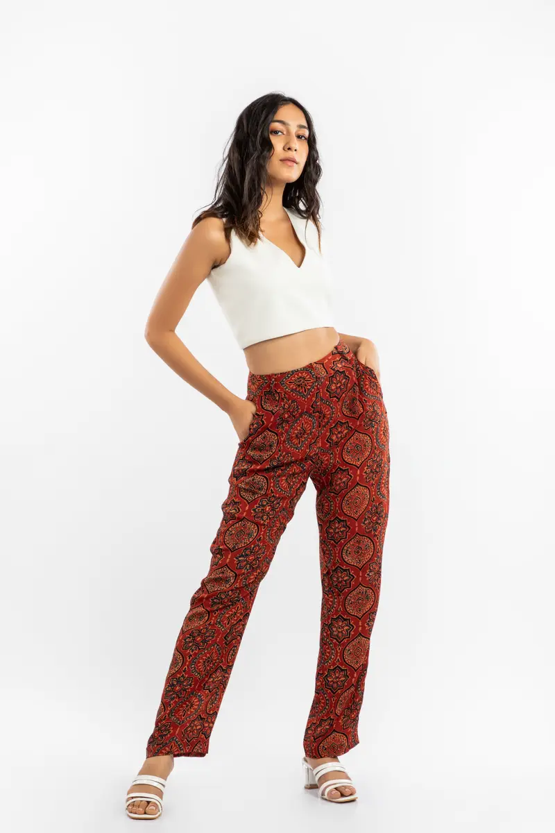 Red Straight Fit Pant