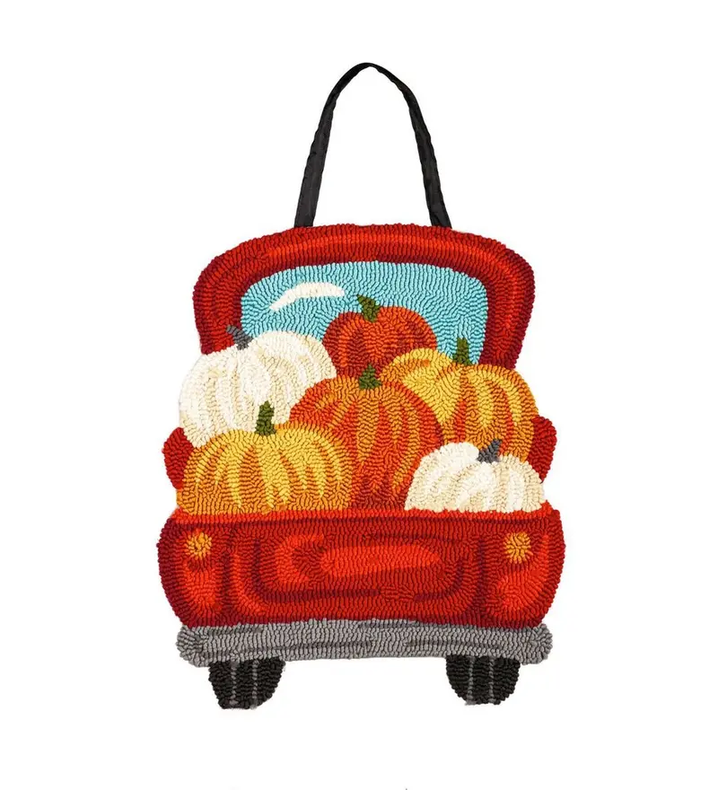 Red Truck with Pumpkin Hooked Door Decor