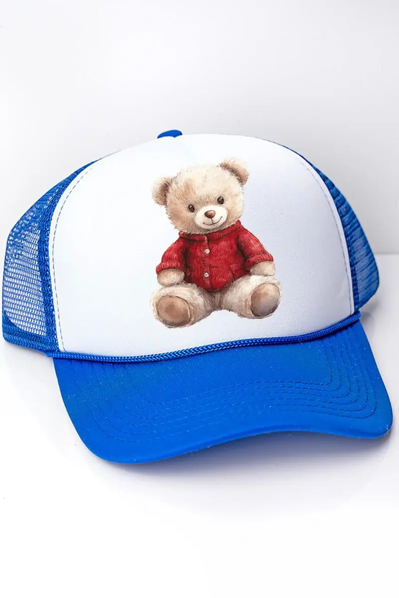 Red Vintage Teddy Bear Foam Mesh Back Trucker Cap