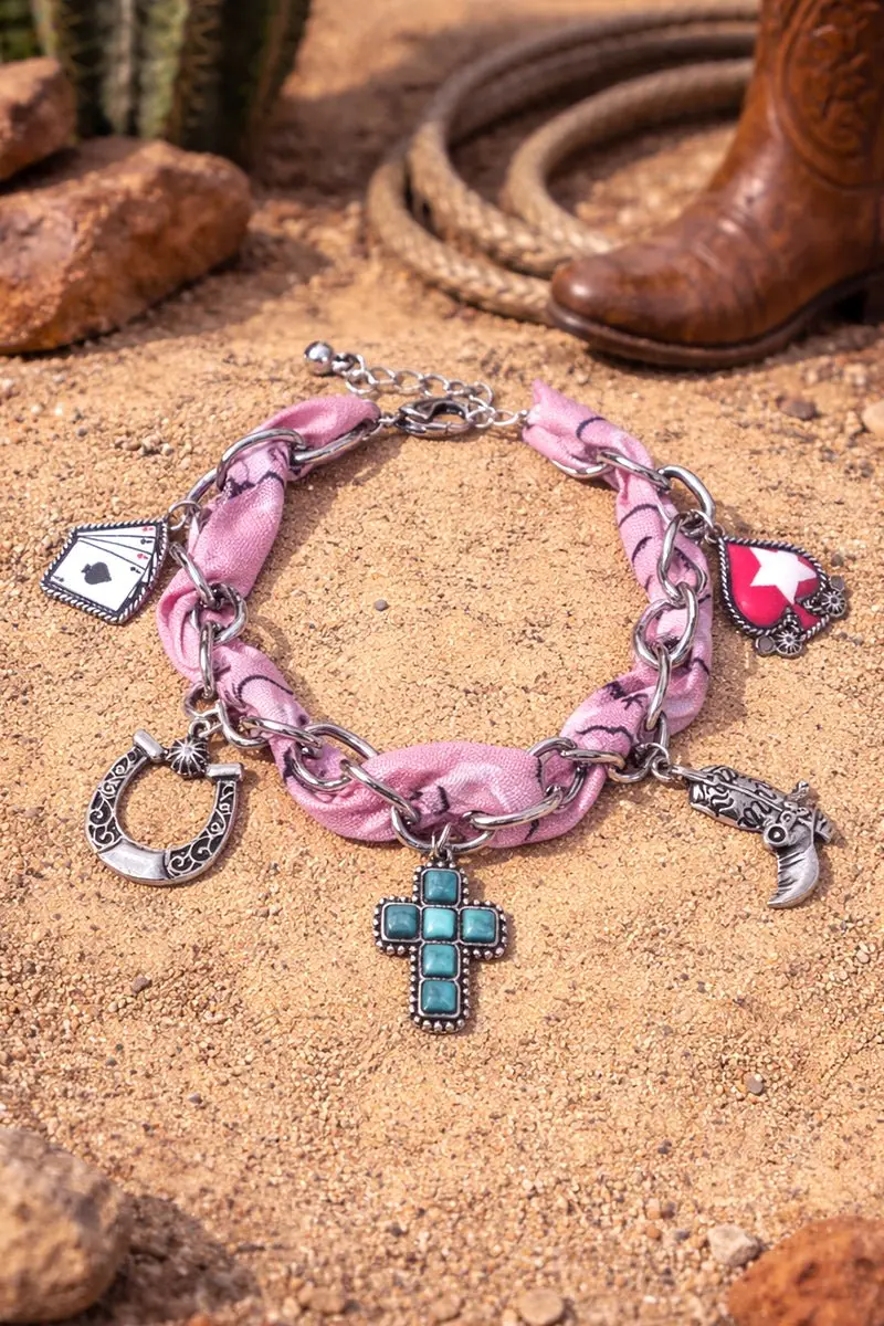 Redeemed Ranch Pink Fabric Chain Charm Bracelet