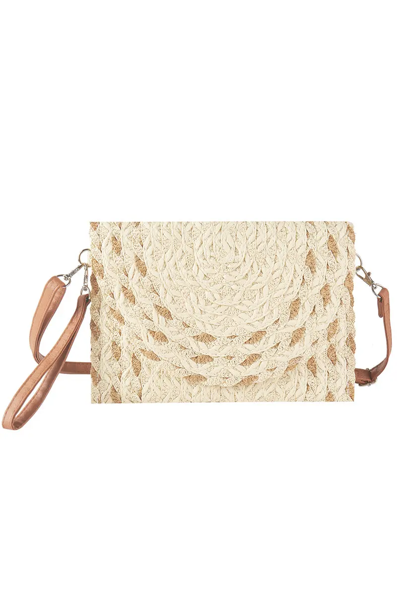 Resort Ready Beige Straw Envelope Crossbody Clutch