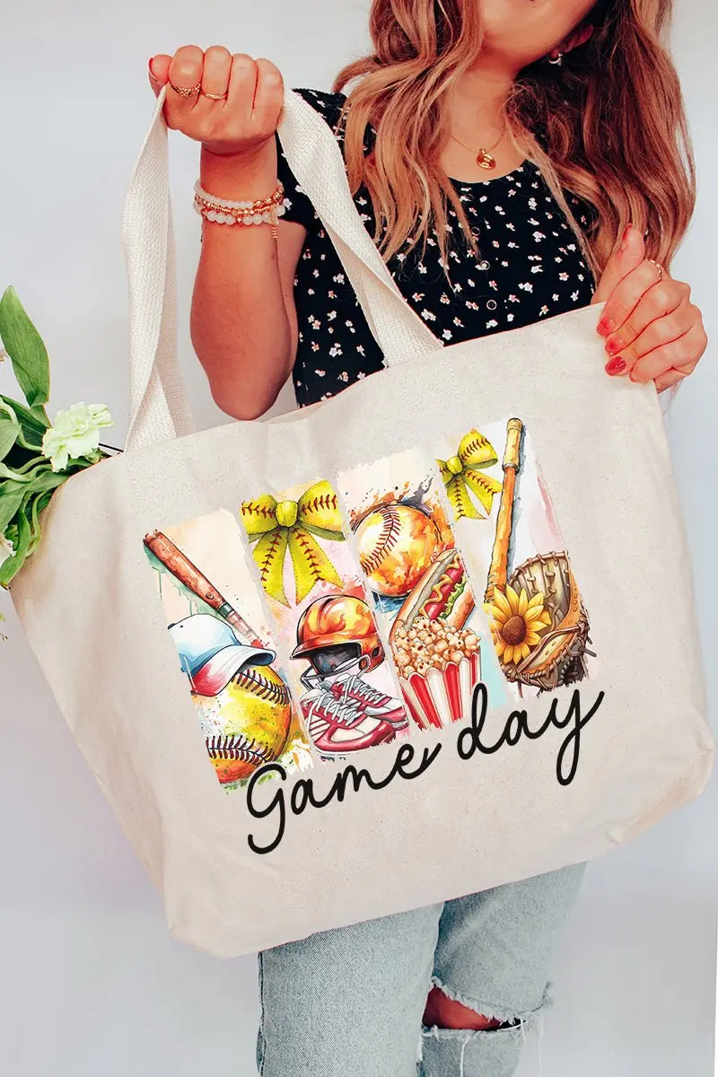 Retro Softball Game Day Canvas Jumbo Tote