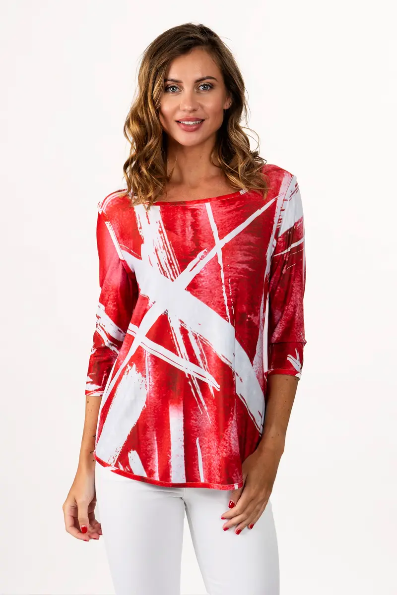 Reversible Charcoal Abstract/Red Brushstroke Knit Top