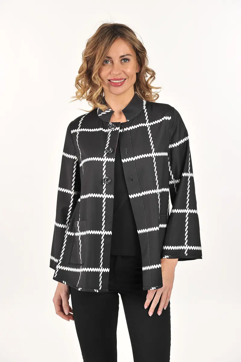 Reversible Multi-Jewel/Black Check High Collar Jacket