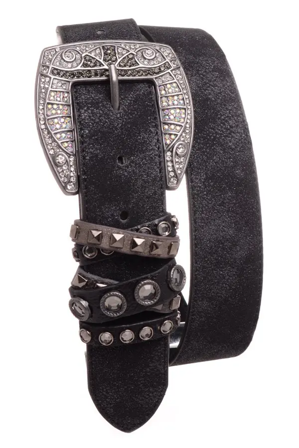 Rhinestone Looped Leather Belt
