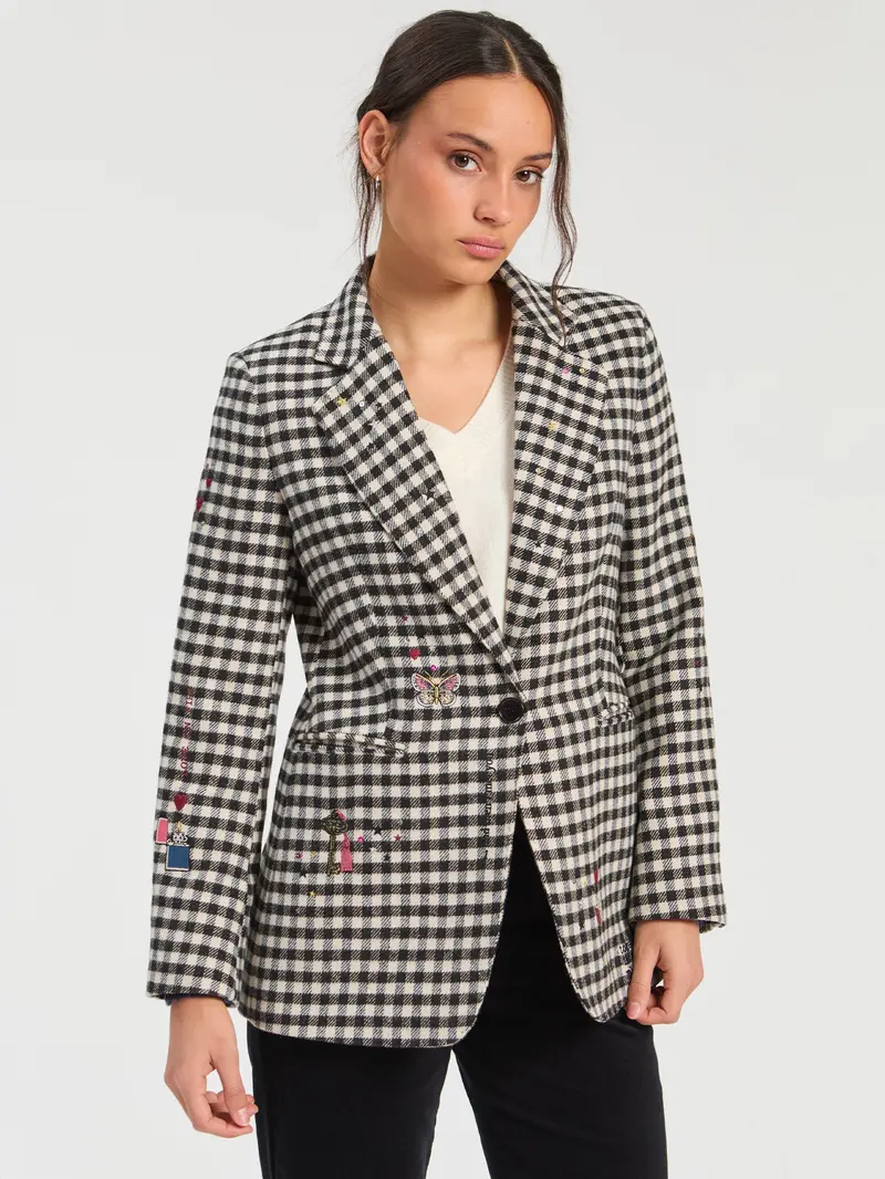 Rock Embroidered Check Blazer