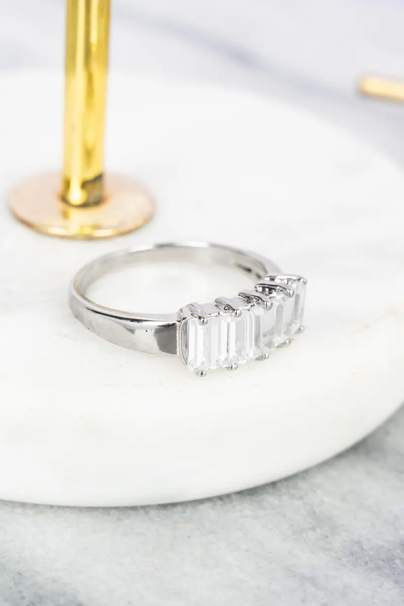Romantic Night Cubic Zirconia Silvertone Ring
