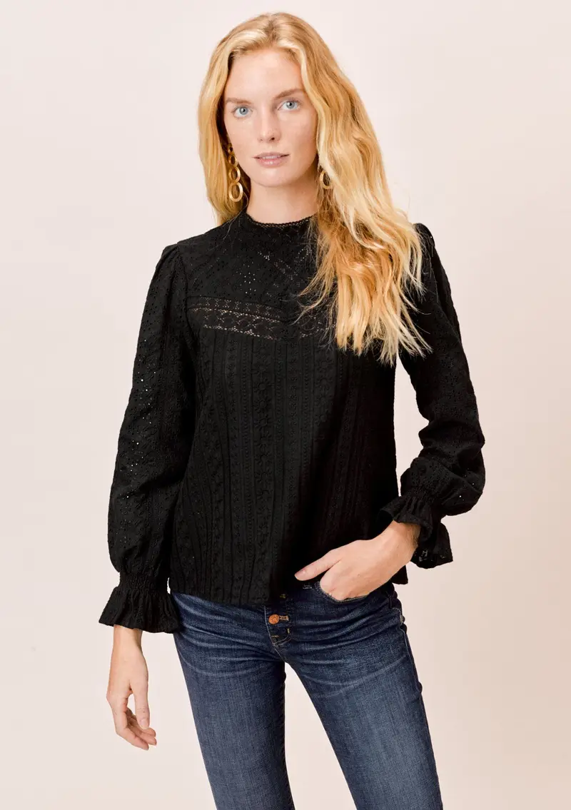 Ronja Eyelet Mock Neck Top