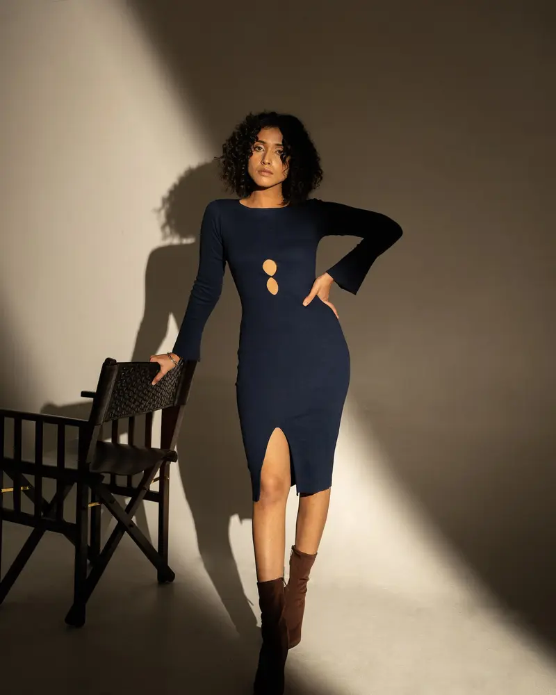Royal Blue Solid Midi Dress