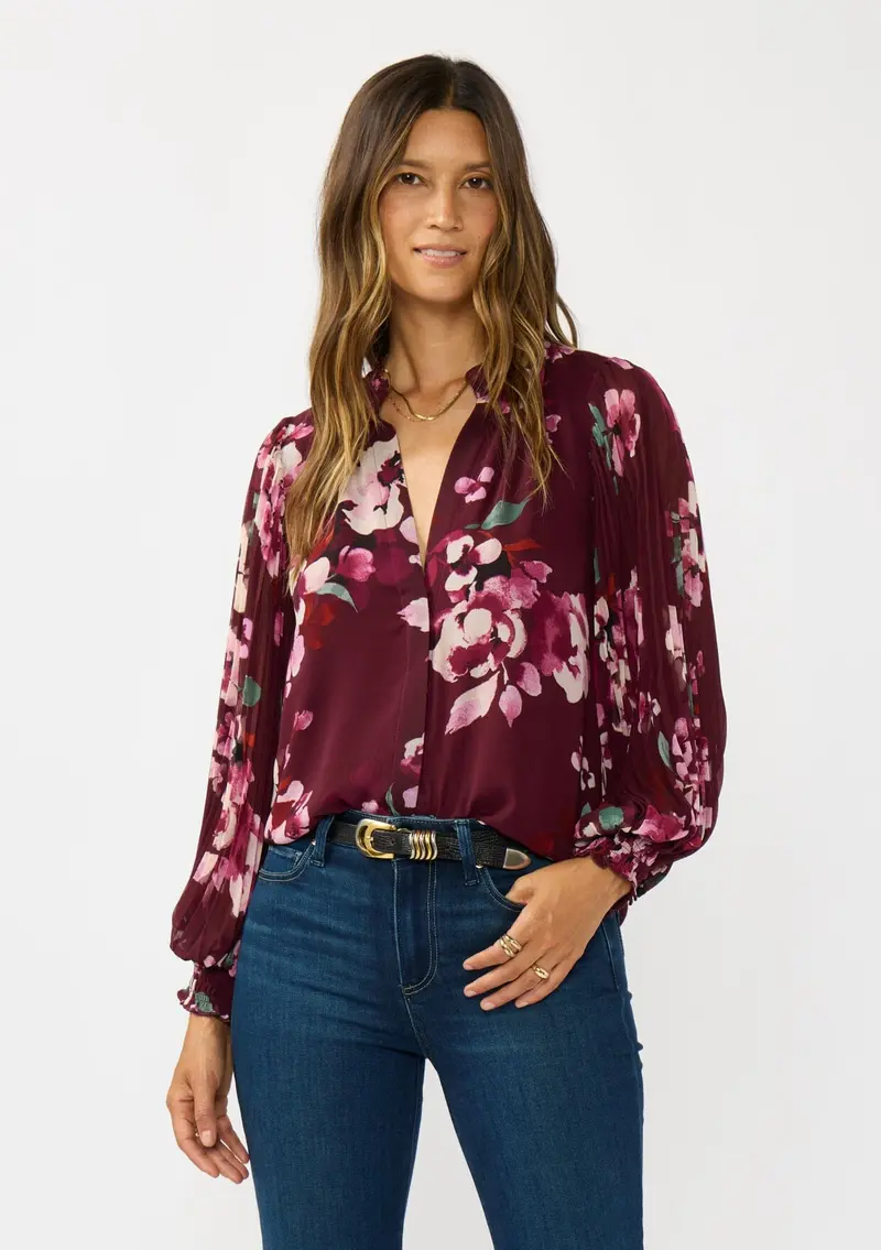 Ruby Blossom Pleated Blouse