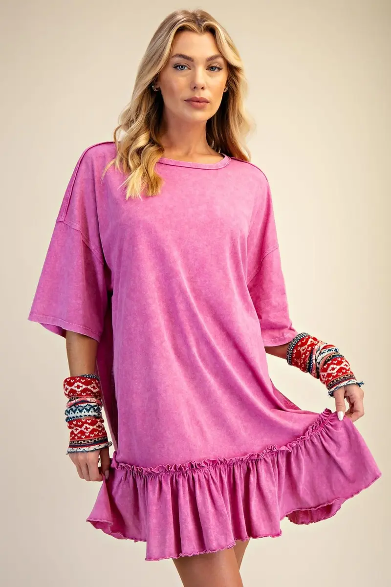 Ruffle Bottom Tunic Dress - Dragonfruit -  PREORDER
