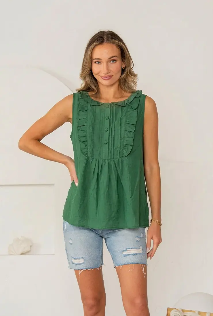 Ruffle Trim Sleeveless Top