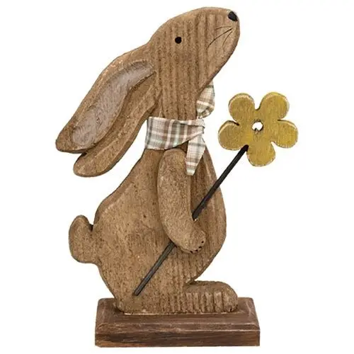 Rustic Bunny with Flower on Base – Primitive Spring Décor by Col House Designs