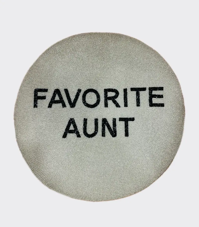 Sample round tablemat FAVORITE AUNT silver black