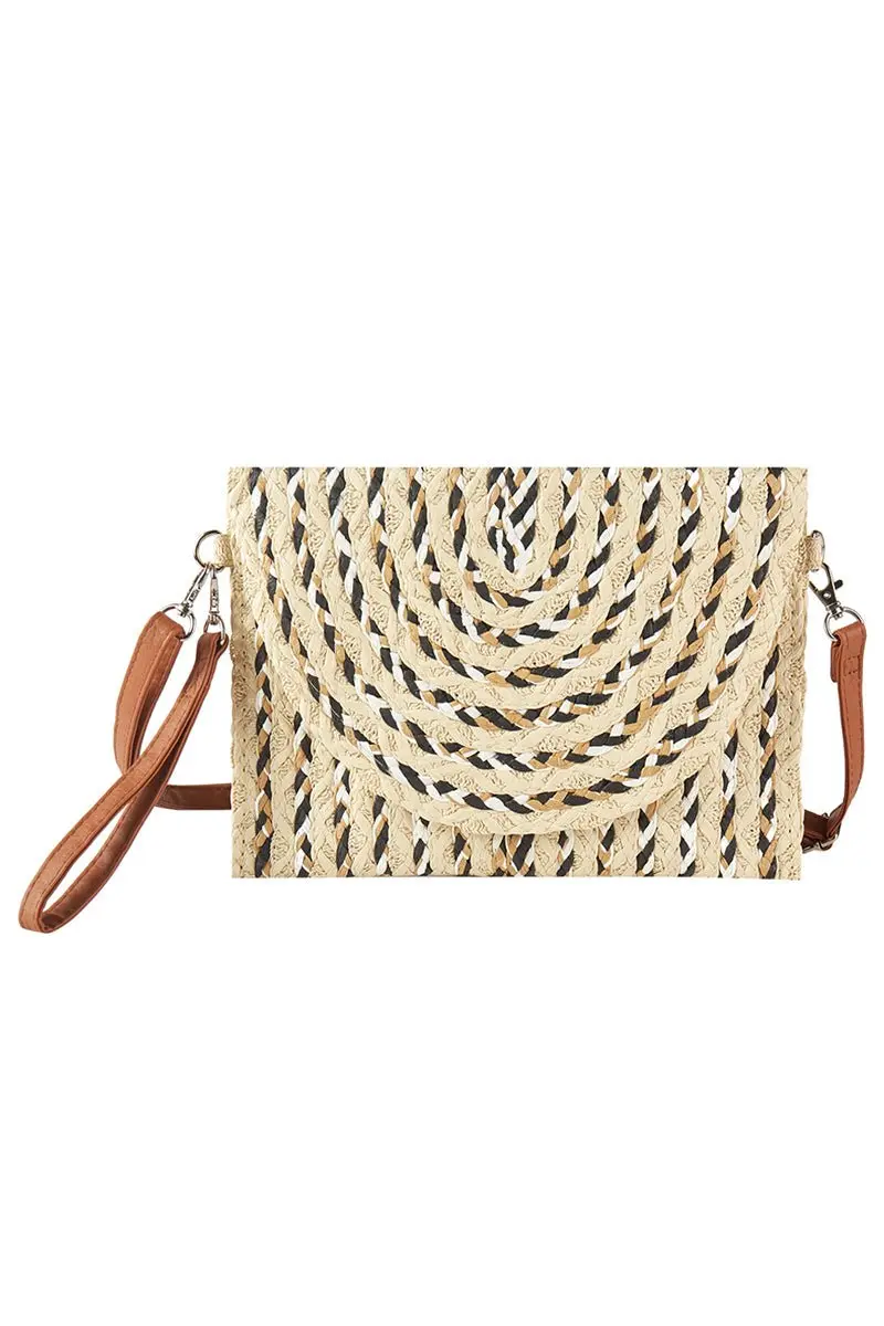 Santorini Beige Multi Straw Envelope Crossbody Clutch