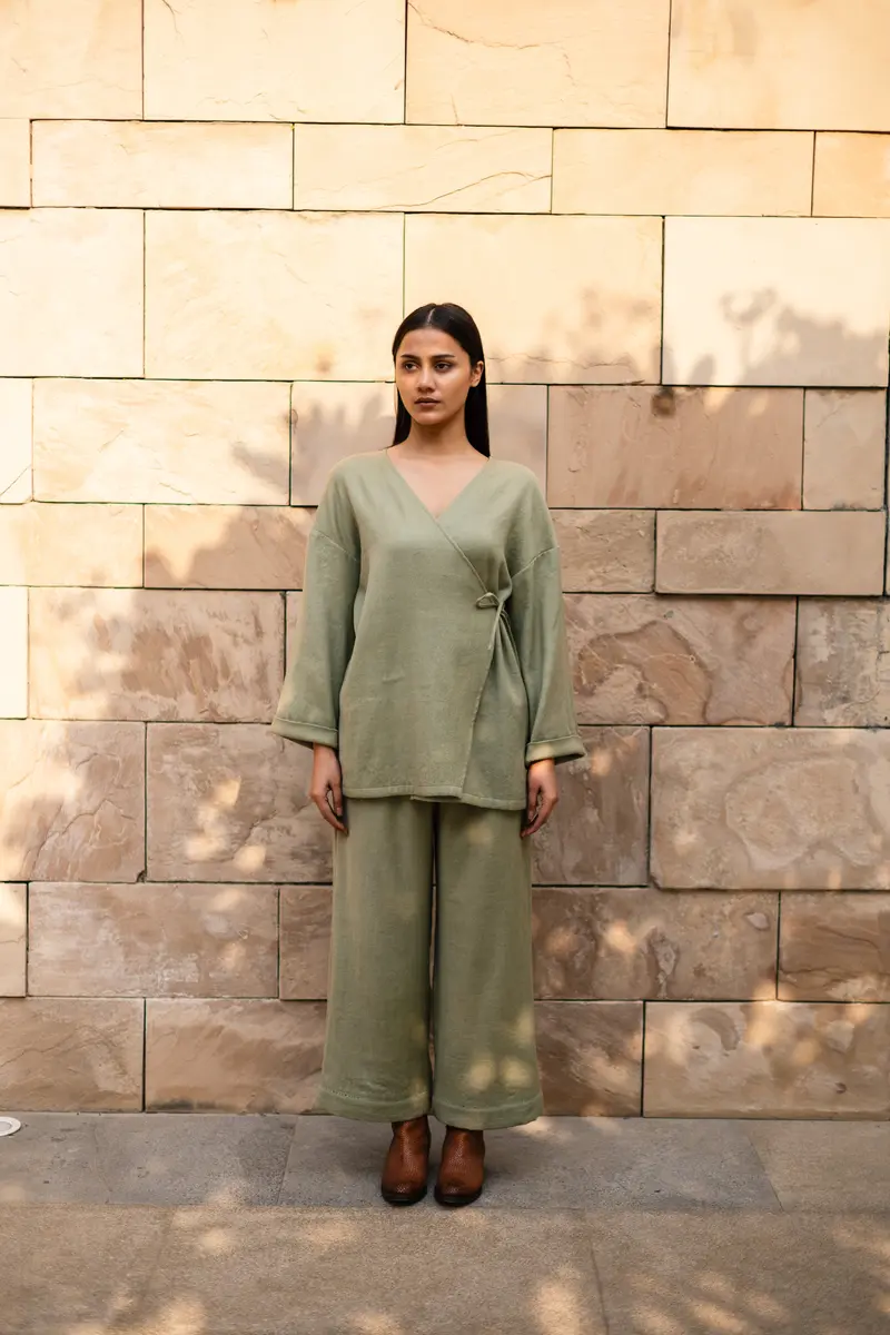 Sap Green Merino Wool Pansy Set