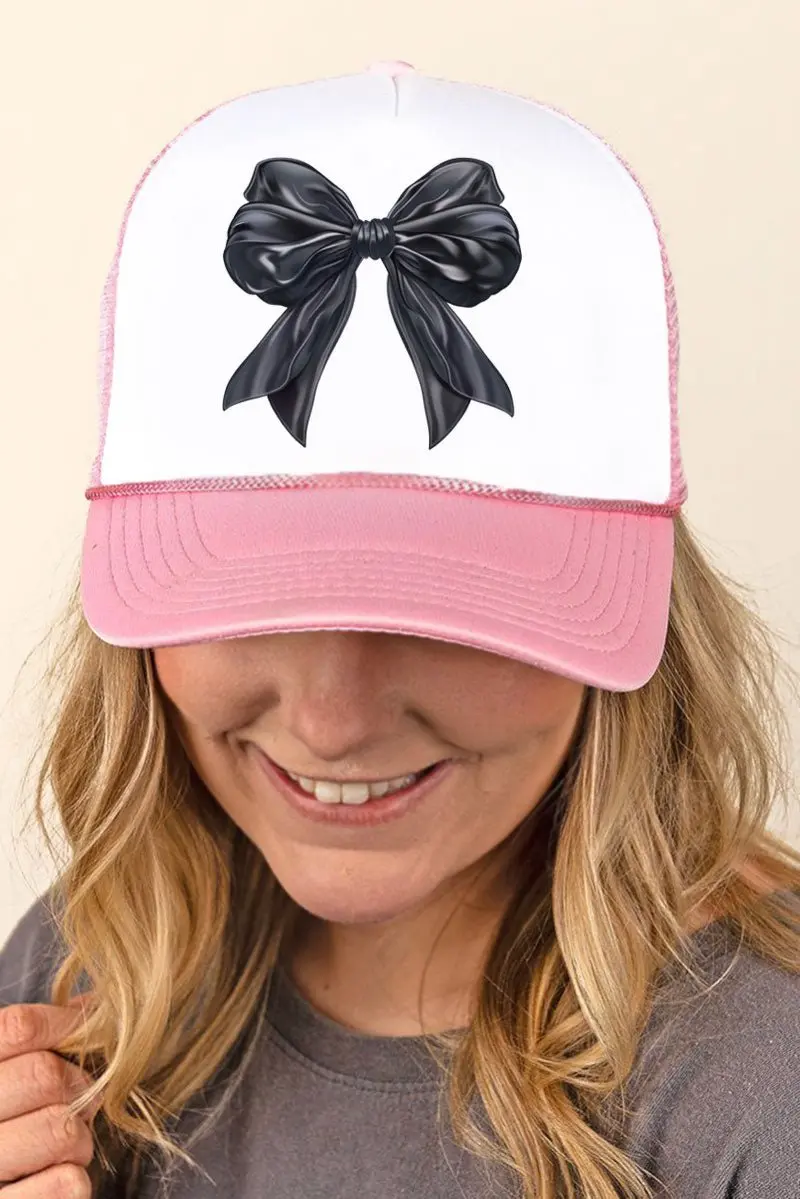 Satin Black Bow Foam Mesh Back Trucker Cap