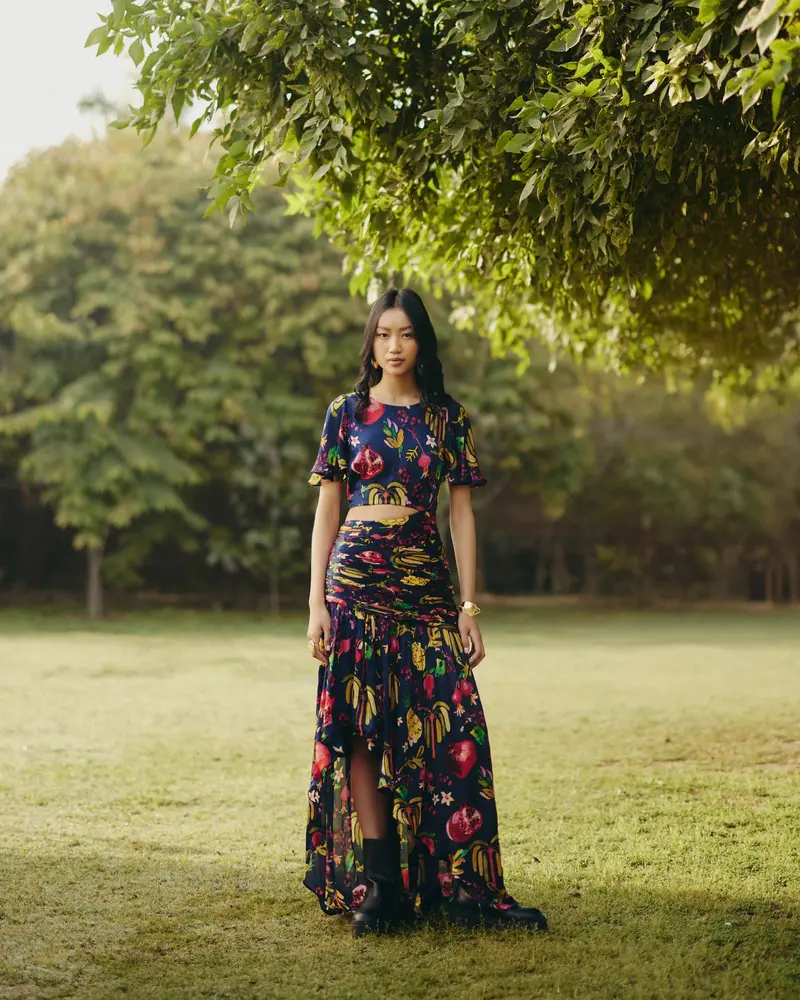 Satin Chiffon Pine Maxi Dress
