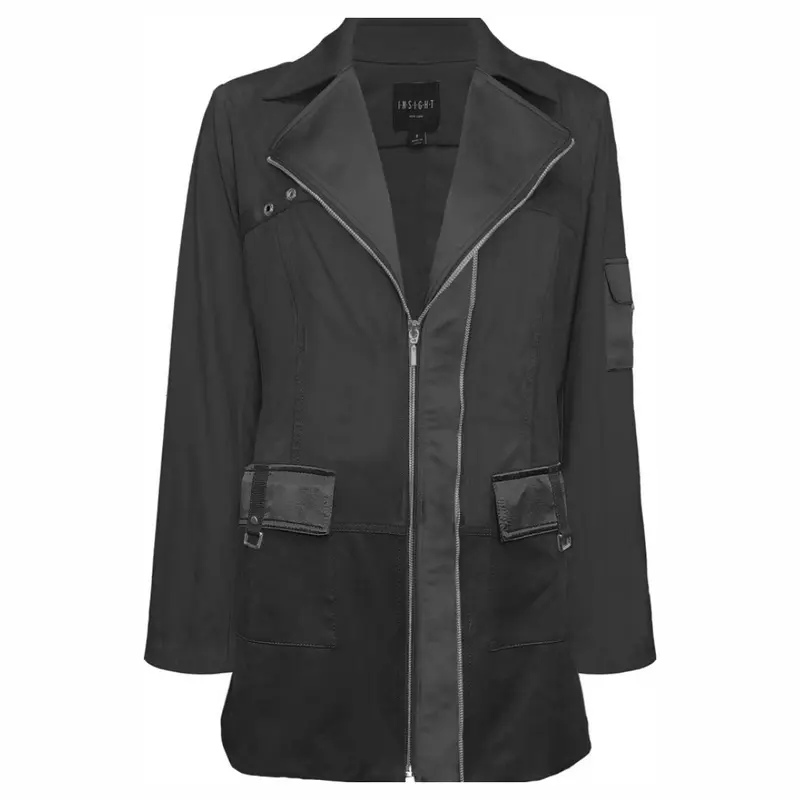 Satin Stripe Tunic Vegan Leather Jacket