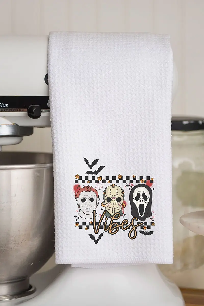 Scary Spooky Vibes Waffle Kitchen Towel