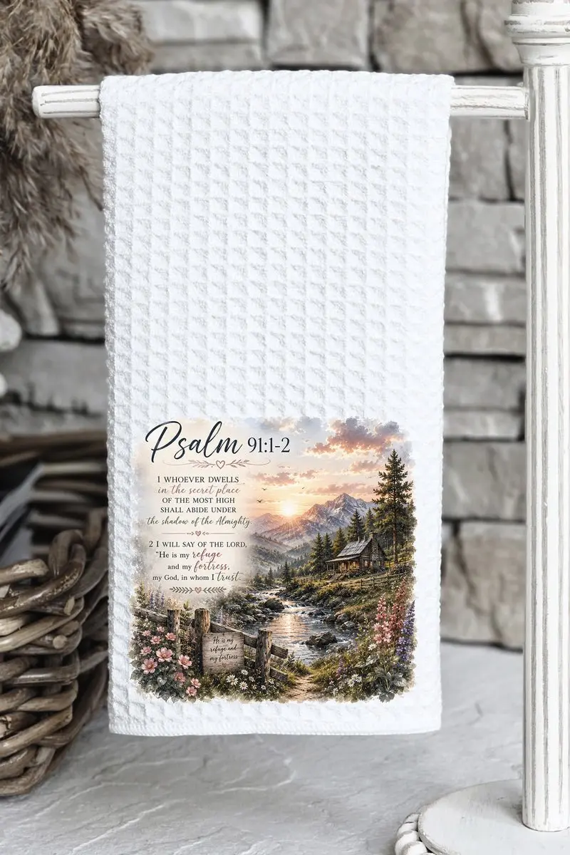 Scenic Psalm 91 Waffle Kitchen Towel