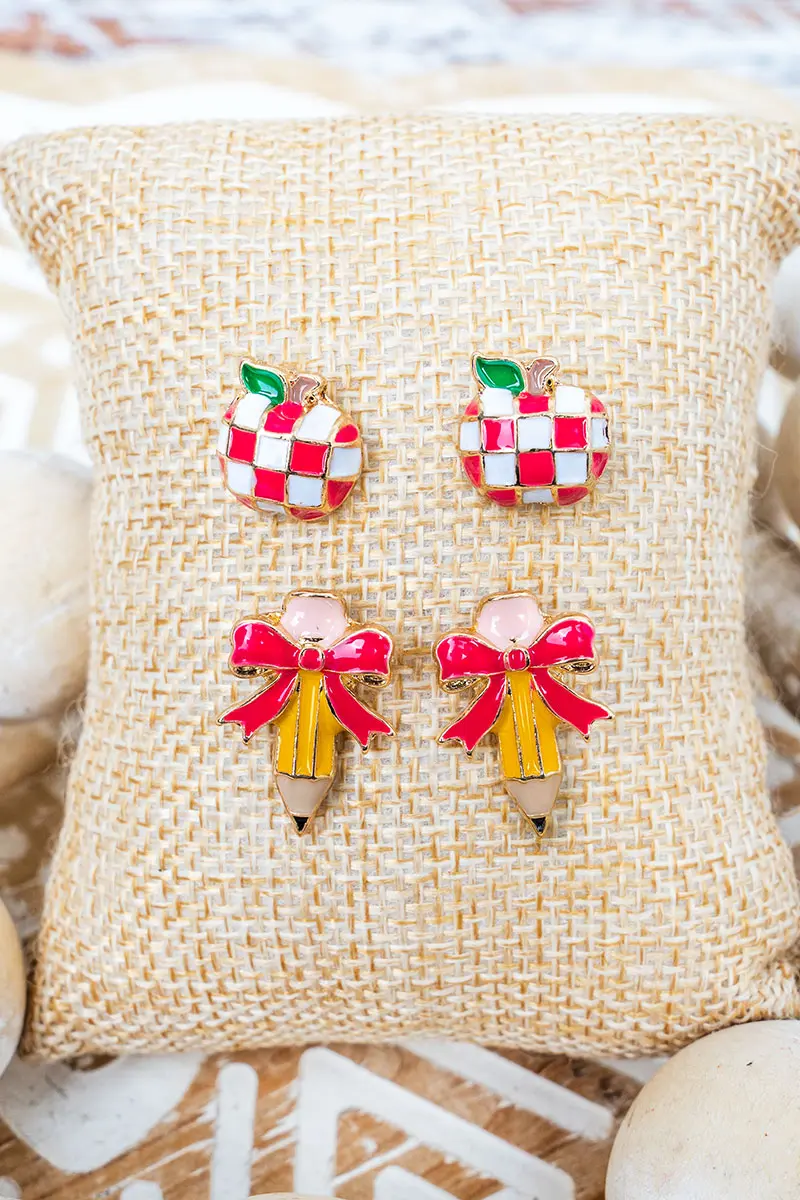 School Day Charm Earrings 2 Pair Set