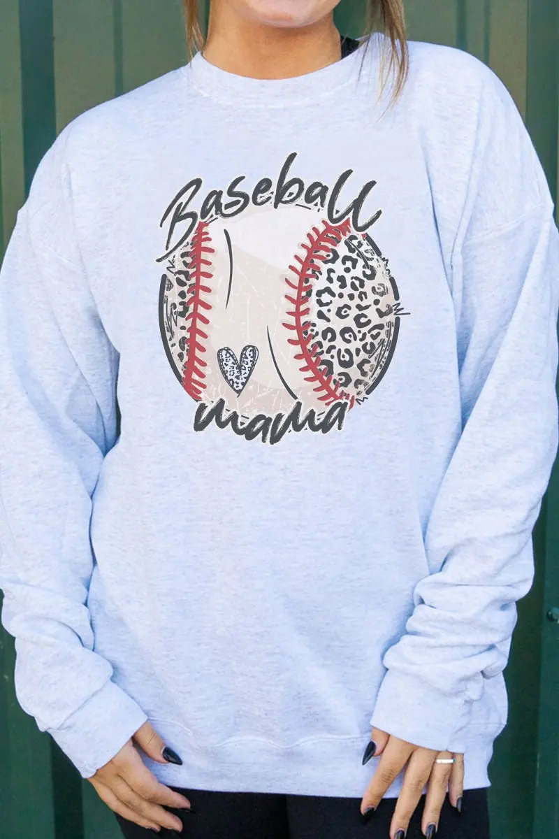 Script Leopard Baseball Mama Ecosmart Crewneck Sweatshirt