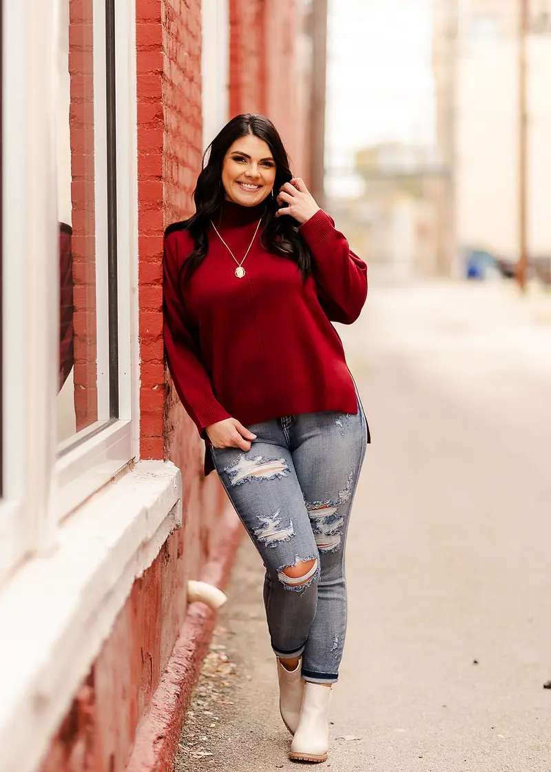 Seam front knit sweater