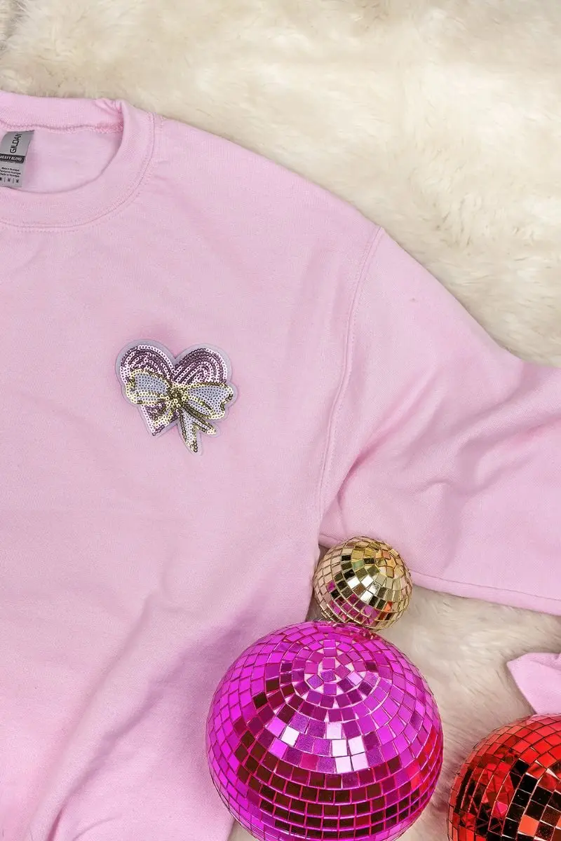 Sequin Heart Bow Patch Unisex NuBlend Crew Sweatshirt