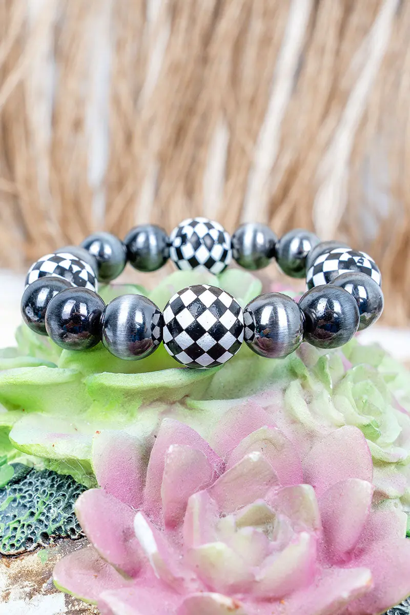 Shadow Check Pearl Beaded Bracelet