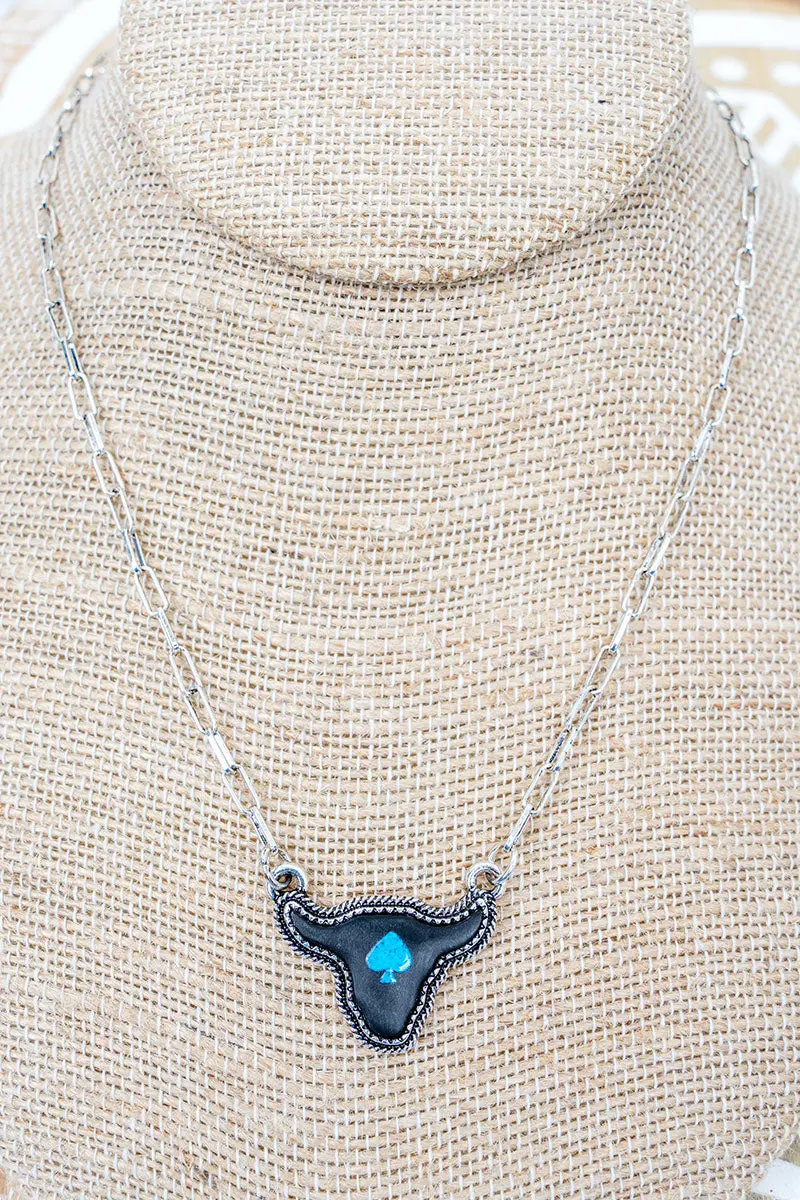 Shadow Deal Cow Silvertone Necklace