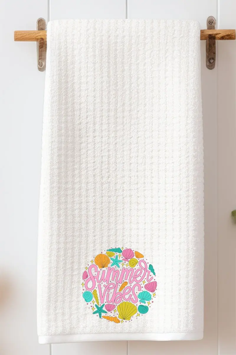 Shells & Summer Vibes Waffle Kitchen Towel