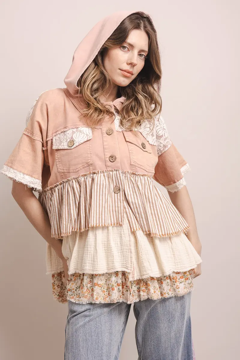 Short Sleeve Button Up Tiered Shirt - PREORDER