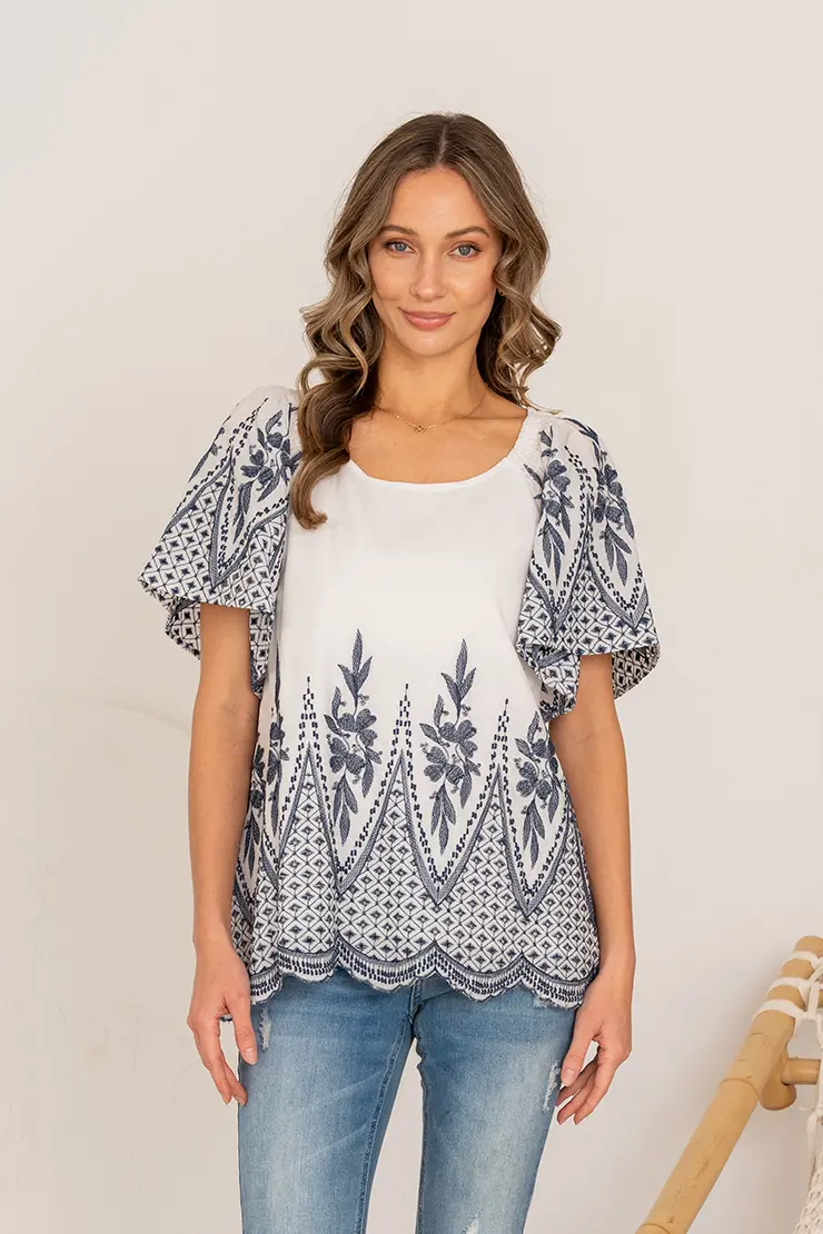 Short Sleeve Embroidered Top