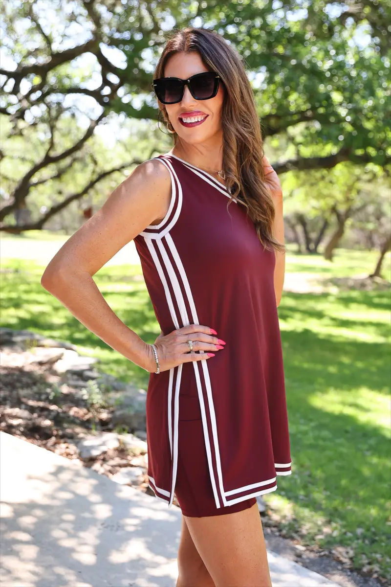 Sideline Tunic Biker Set- Maroon