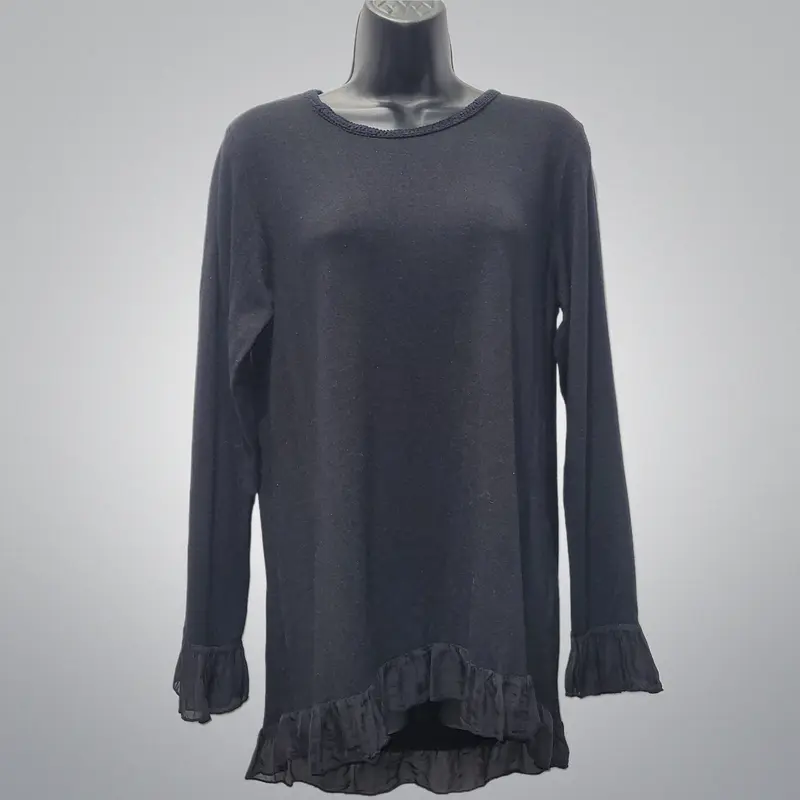 Silk Ruffle Trim Italian Sweater