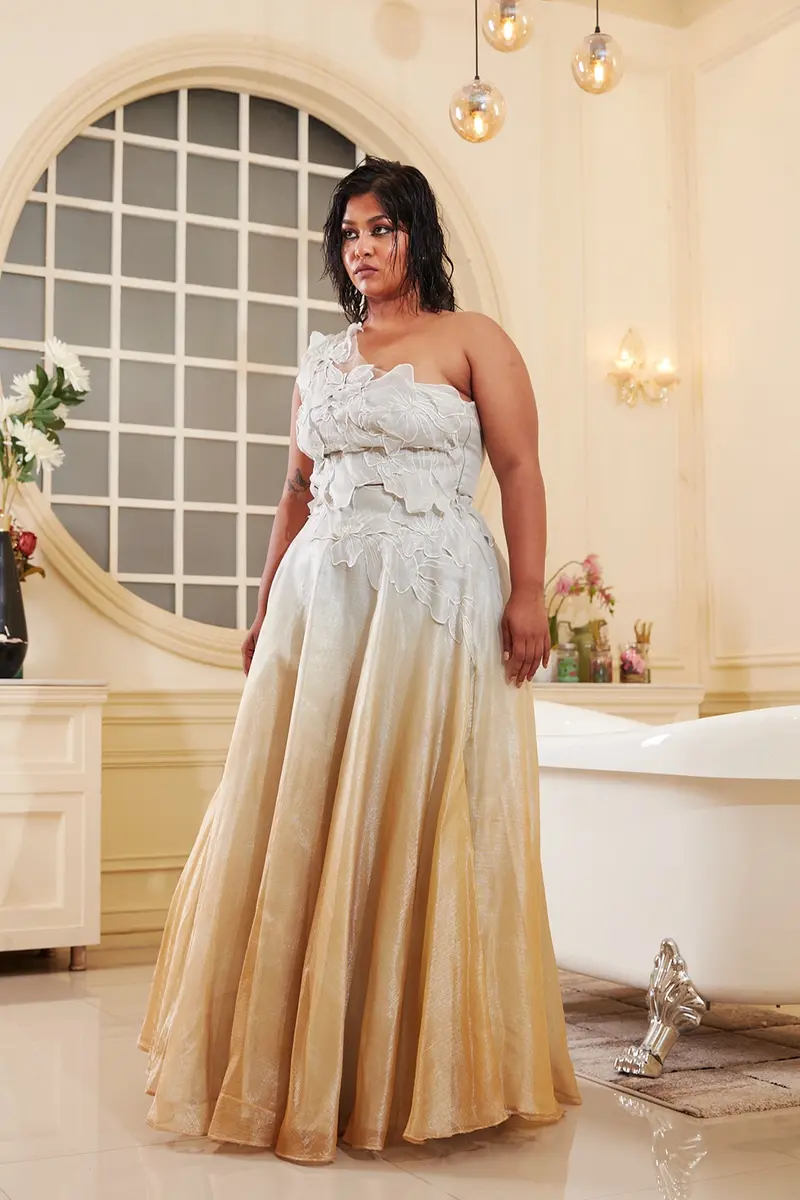 Silver And Gold Ombre Lehenga