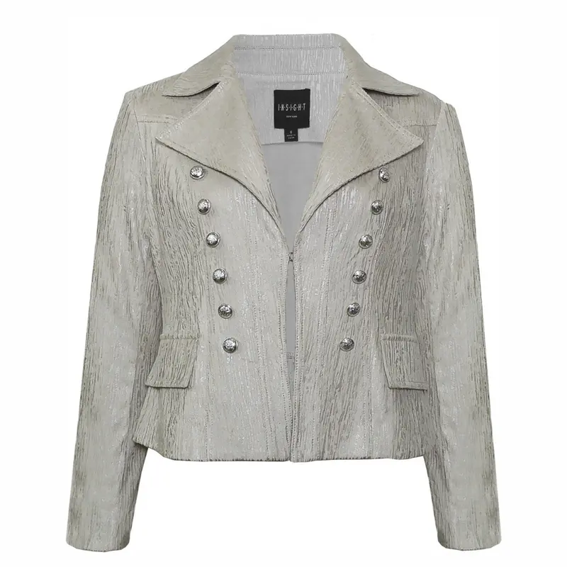 Silver Button-Trim Vegan Leather Jacket