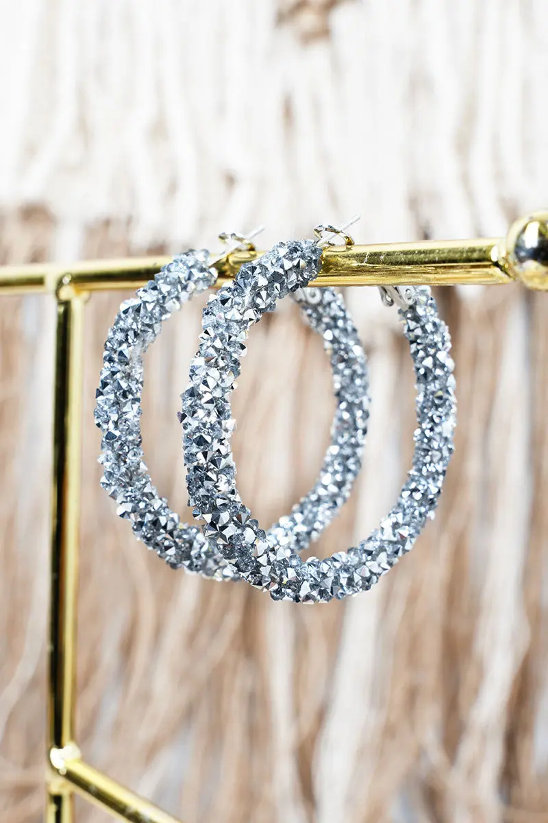 Silvertone & Crystal Dazzle On Hoop Earrings